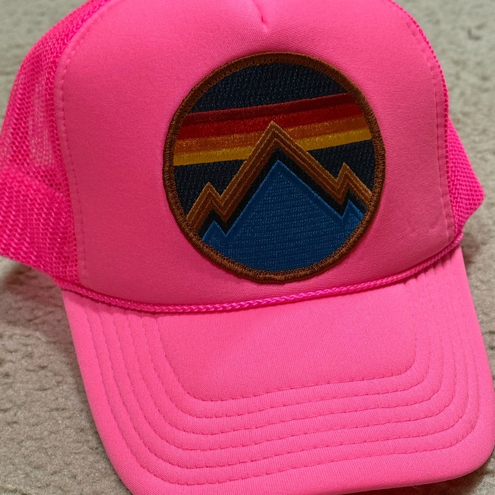 Aviator Nation Bright Pink Trucker Hat with Mountain Patch